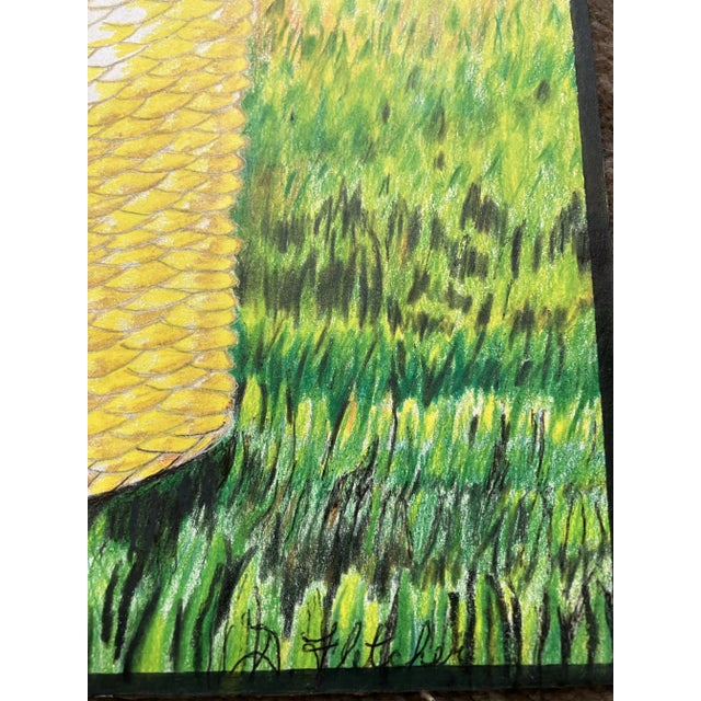 1970’s Original Pastel Drawing 2 Puppies in Basket in Garden Signed For Sale - Image 4 of 5