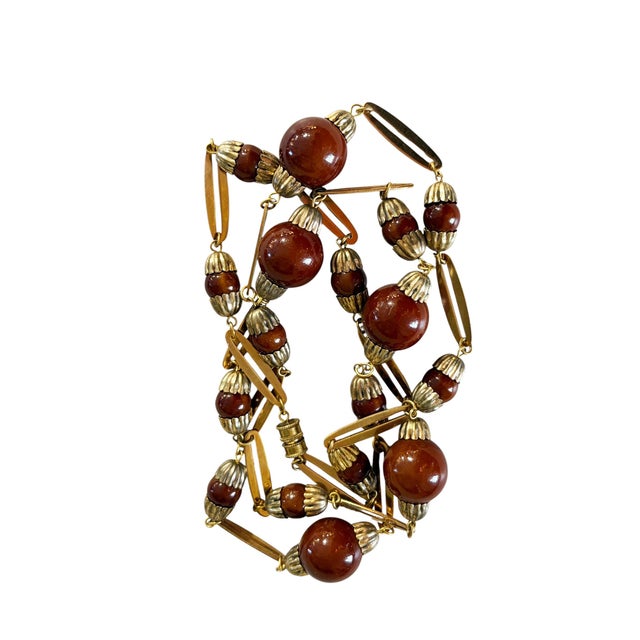 1950s Vintage Elegant Gold-Tone and Brown Beads Necklace 18.5" H For Sale - Image 5 of 8