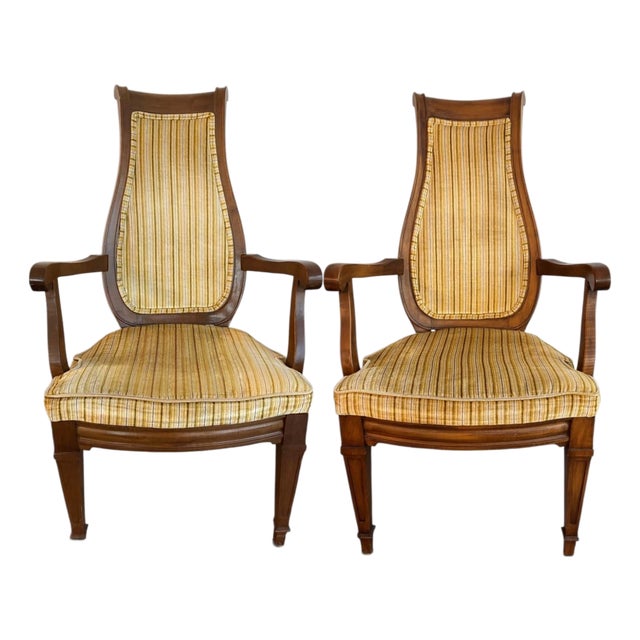 1920s Exceptional Pair of French Neoclassical Directoire Style High-Back Armchairs For Sale