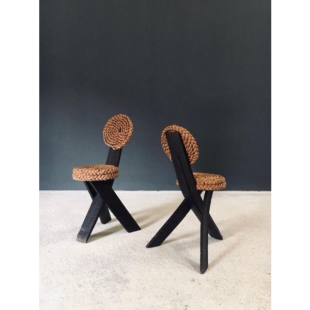 Wood Mediterranean Tripod Side Chairs from Audoux Minet, France, 1950s, Set of 2 For Sale - Image 7 of 18