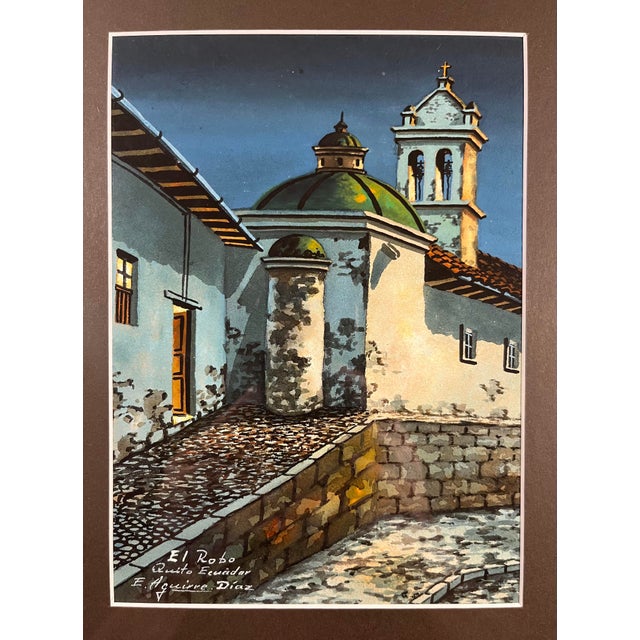 Set of Two 1950's Quito Ecuador by E. Aguirre Diaz Original Watercolor Paintings For Sale In Los Angeles - Image 6 of 8