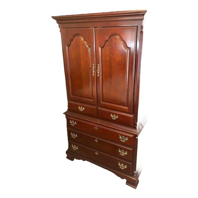 Solid Cherry Wood Entertainment Armoire Made in South Carolina by Sumter Cabinet Company - Vintage Late 20th Century - 42" X 21" X 74" For Sale