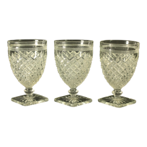 Mid 1800's Set of 3 Pub Rummers Goblets Pressed Clear Glass Stemware, English
