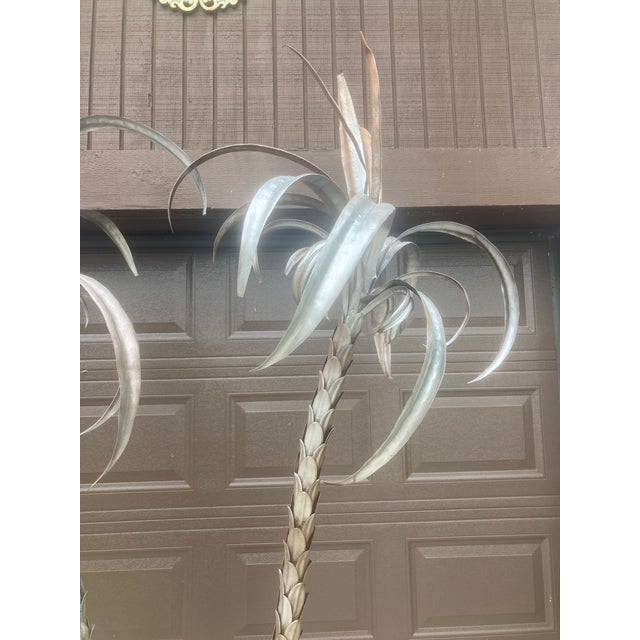 Tole Double Palm Tree in Pot Hand Crafted in Italy 1960 - Silver on Aged Bronze Patina For Sale - Image 4 of 16