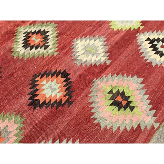 Red Vintage Red Turkish Kilim Rug - 75" X 111" For Sale - Image 8 of 11