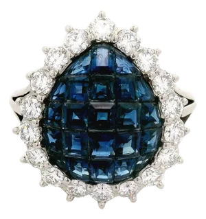 Invisible-Set Sapphire Diamond Platinum Halo Ring, Size 7
