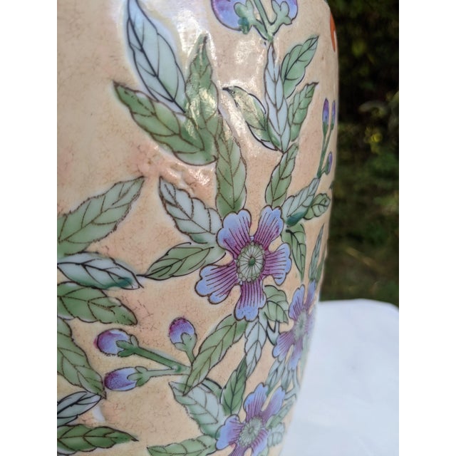 Vintage Chinese Ceramic Vase W/Butterflies, Flowers & Pomegranate Fruit Handles For Sale - Image 12 of 12