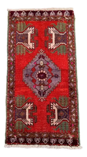 Small Vintage Turkish Red Wool Rug