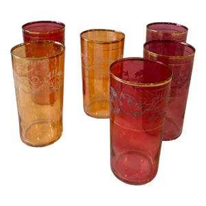 Set of 6 Mid Century Embossed Glasses With Gold Trim