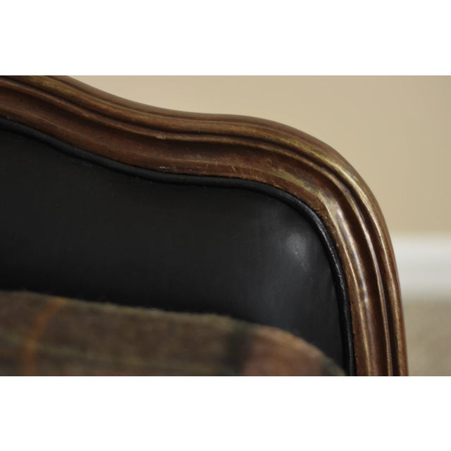 English New Ralph Lauren Wool and Leather on Oversized Louis XV-style Versailles Frame Library Chair and Ottoman For Sale - Image 3 of 12