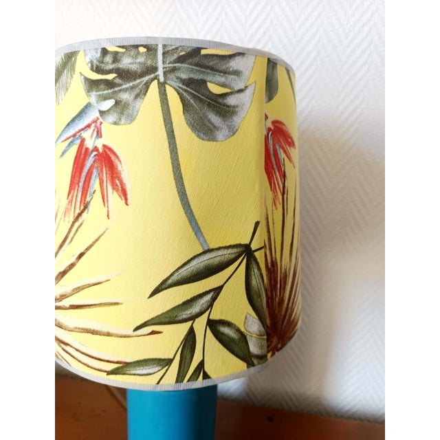 1960s Blue Ceramic Lamp with Claw Feet and Foliage Lampshade, 1960s For Sale - Image 5 of 14