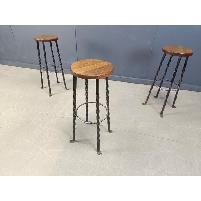 Vintage French Wrought Iron Bar Stools, 1960s, Set of 3 For Sale - Image 3 of 13