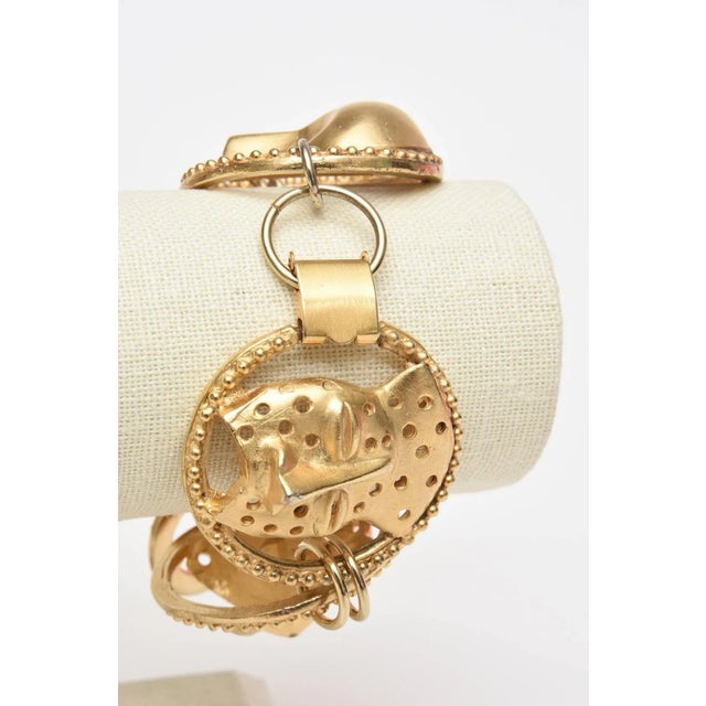 Gold Signed Japanese Yo Hai Gold Plated Mask Charm Bracelet 90's For Sale - Image 8 of 8