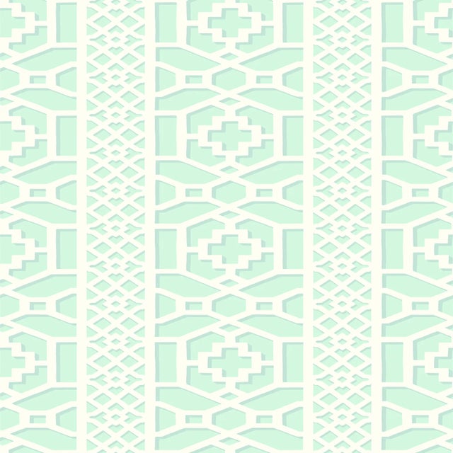 Contemporary Sample - Schumacher Zanzibar Trellis Wallpaper in Winter Mint For Sale - Image 3 of 3