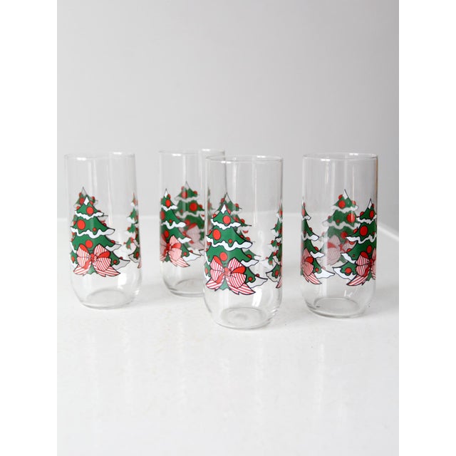 Glass Vintage Christmas Drinking Glasses Set of 4 For Sale - Image 7 of 9