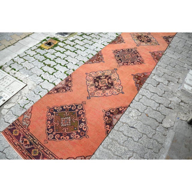 1960s Orange Pastel Anatolian Handmade Runner Carpet For Sale - Image 6 of 11