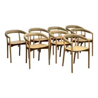 West Elm Irvine Sand Leather Dining Chairs, Set of Eight For Sale