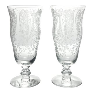 1940s Tiffin Franciscan “Love Lace” Pair of Iced Tea Glasses For Sale