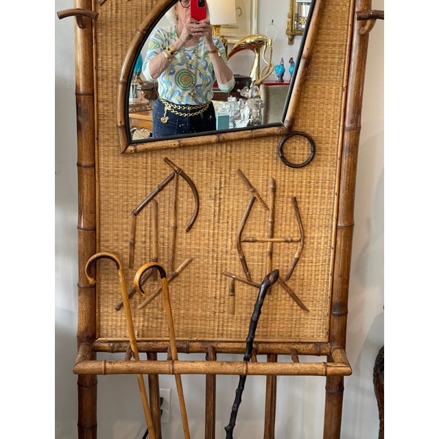 Traditional French Bamboo Hall Tree With Fan Mirror , Aesthetic Movement 1870-1900 For Sale - Image 3 of 15