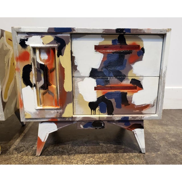 2020s Postmodern Artist Painted Graffiti Style Art on Vintage Mid Century Nightstands For Sale - Image 5 of 8