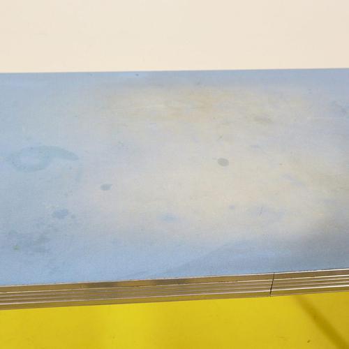 Industrial Rectangular Blue Laminate Table with Metal Legs For Sale - Image 3 of 11