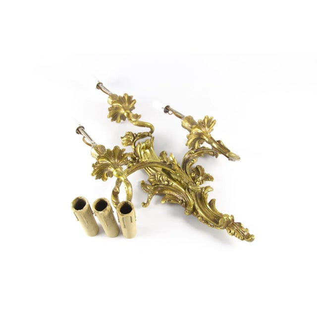 Metal French Gilt Bronze 3-Light Sconce, 1920s For Sale - Image 7 of 18