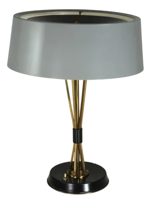 Mid-Century Italian Brass Grey Black Table Lamp by Oscar Torlasco for Lumi, 1950s