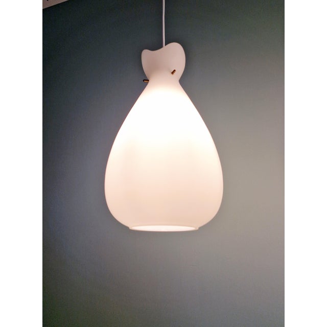 Scandinavian Pendant Lights in White Satin Glass and Brass, 1960s, Set of 3 For Sale - Image 18 of 18