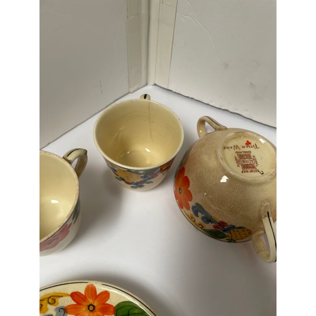 1920s 1920s Royal Adams Titan Ware Hand Painted English China “Maytime” Cups and Saucers For Sale - Image 5 of 10