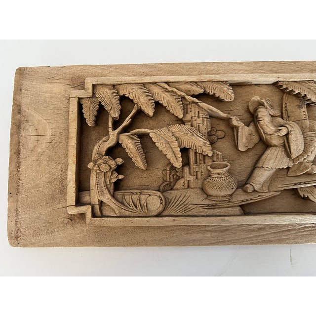 Chinese Antique Small Wood Panel With Figural Carvings For Sale - Image 4 of 18