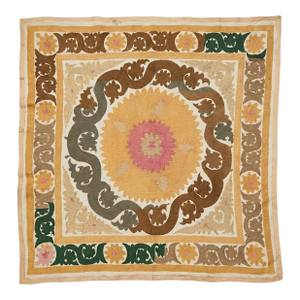 Suzani Tribal Textile - Terracotta Uzbek Tablecloth