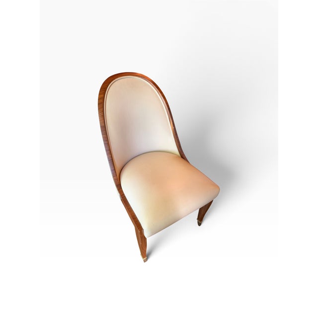 Art Deco 1 of 12 Cygal Art Deco Walnut & Leather Spoon Back Dining Chair For Sale - Image 3 of 7