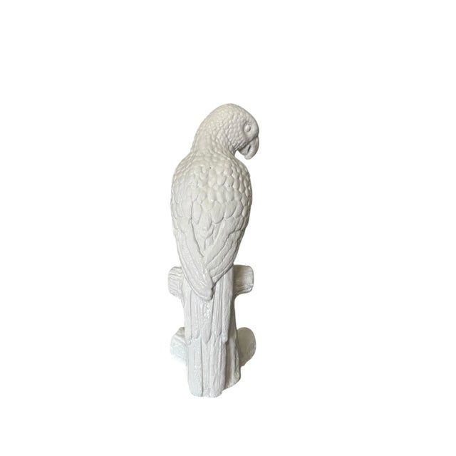 Shabby Chic Palm Beach Regency Blanc De Chine White Parrot Statue Sculpture For Sale - Image 3 of 7
