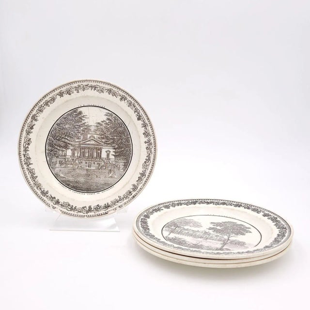 Set of Four French Early 19th Century White Transferware Dinnerplates (Creil Type), Circa 1800 For Sale - Image 4 of 13