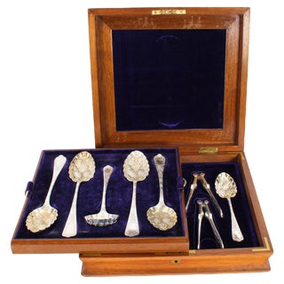 19th Century Boxed Fruit Spoons, Nutcrackers, Grape Scissors from Hukin & Heath, Set of 10 For Sale