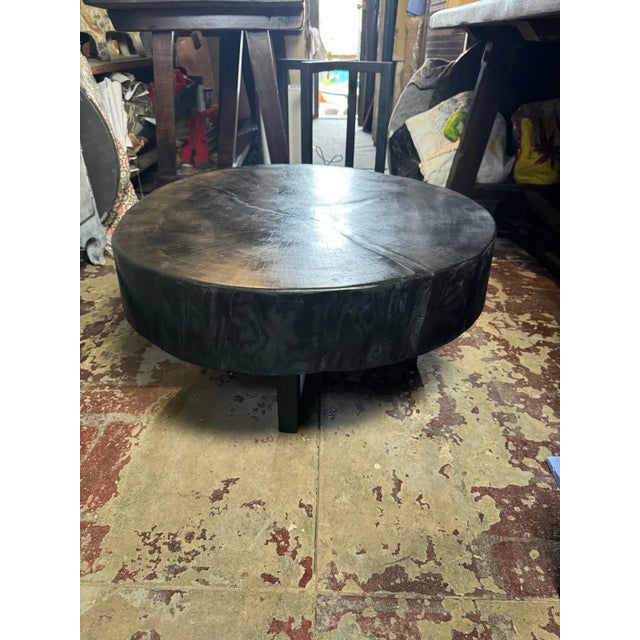 Wabi Sabi Round Coffee Table – Ebonized Black, Low Profile For Sale - Image 6 of 9