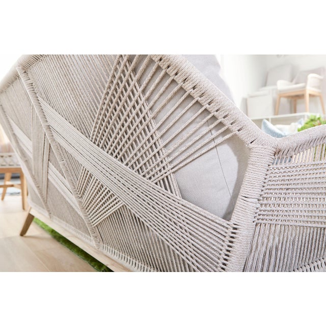 Contemporary Loom Teak & Rope Outdoor 79" Sofa, Taupe & White Flat Rope For Sale - Image 3 of 12