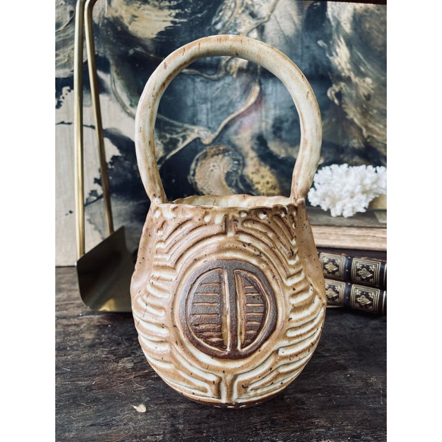 Handmade Glazed Studio Signed Pottery Basket For Sale In Chicago - Image 6 of 9