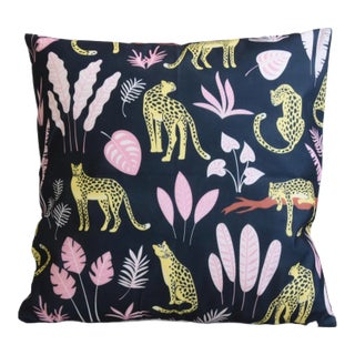 Leopard Cheetah Cat & Botanical Pillow Cover 17” Square For Sale