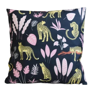 Leopard Cheetah Cat & Botanical Pillow Cover 17” Square
