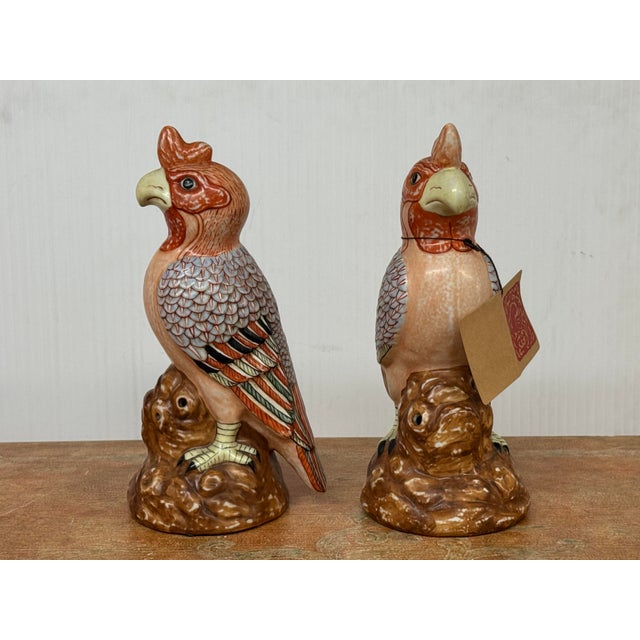 Hand Painted Porcelain Parrots, Set of Two For Sale In San Francisco - Image 6 of 12