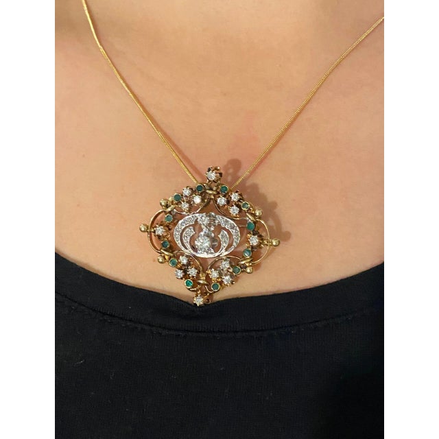 Contemporary The Hawkins: Art Nouveau Styled Emerald and Diamond Pendant For Sale - Image 3 of 4