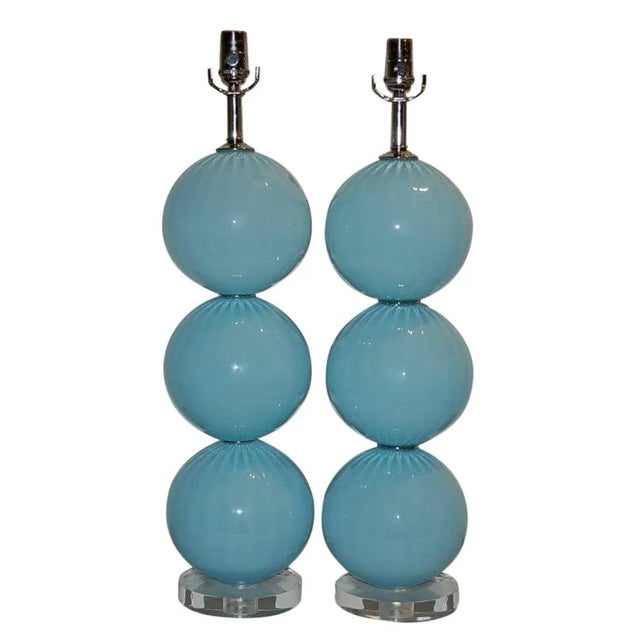 Joe Cariati Glass Lamps Blue For Sale - Image 11 of 11