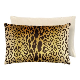 The House of Scalamandré Leopardo / Velvet Lumbar Pillow, Gold & Black/beige, 22 X 14 For Sale