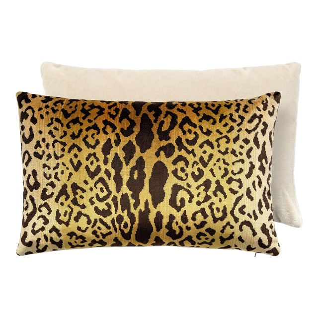 The House of Scalamandré Leopardo / Velvet Lumbar Pillow, Gold & Black/beige, 22 X 14 For Sale