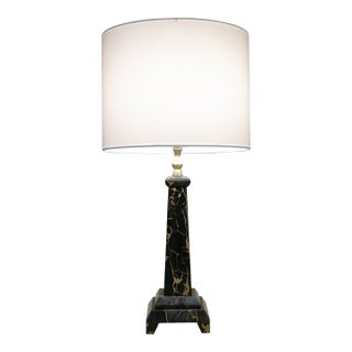 1960s Art Deco Revival Modern Obelisk Column Black Portoro Marble Table Lamp For Sale