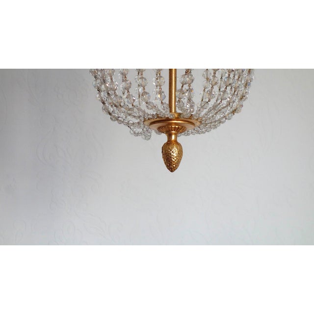 Brass Lead Crystal Pearl Three Lights Chandelier, 1960s For Sale - Image 11 of 11