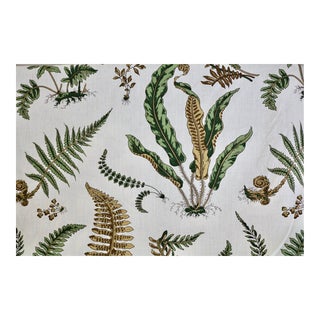 Scalamandre Fabric Elsie De Wolf Linen Ferns 'Greens on Cream White' For Sale