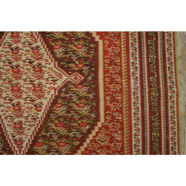 Red 1900s Brown Red Medalion Antique Kilim Senneh Rug 4'0" X 6'6" Handknotted Wool Carpet For Sale - Image 8 of 10