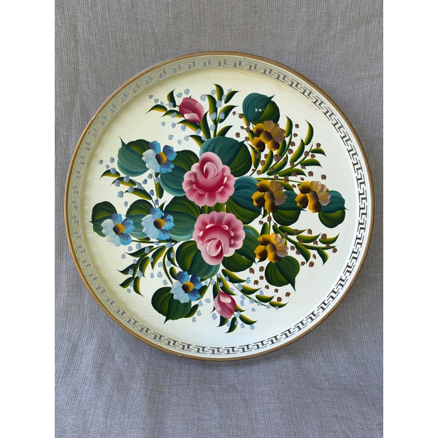 Vintage White Tole Round Tray For Sale - Image 4 of 16